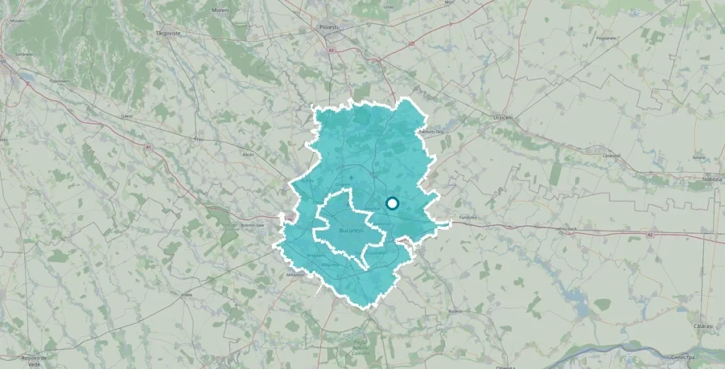 Hartă cu județul Ilfov evidențiat pentru cursuri de înot